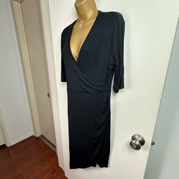 GOLDRAY BLaise Black Modal Ribbed 1/2 Sleeves Fitted Knit Versatile Dress NWT L - Picture 5 of 16